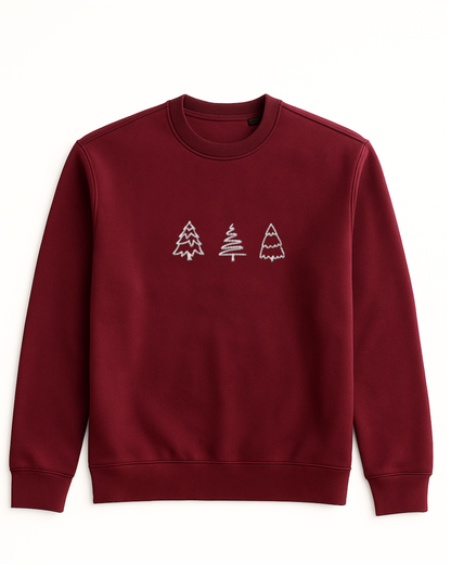 Božični pulover s tremi minimalističnimi smrekicami